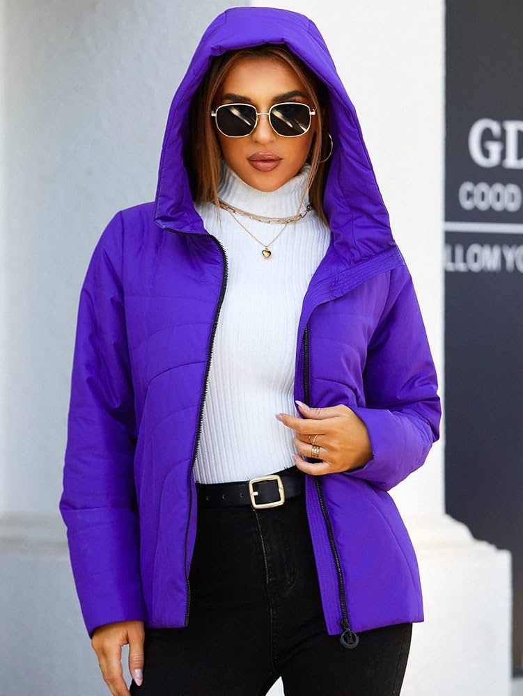 Jackets for Women Zip Up Hooded Puffer Coat Jackets (Color